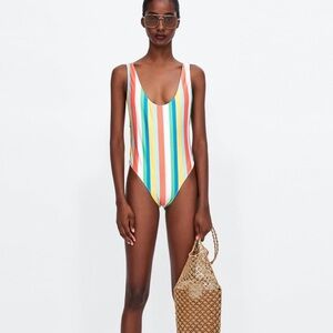 Zara Multicolor Striped One Piece Swimsuit